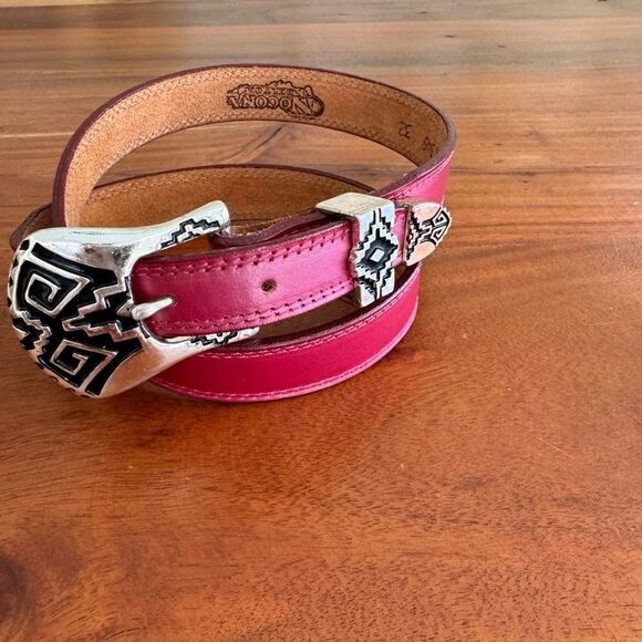 NOCONA Red Leather Tribal/Aztec style belt sz 32 EUC VINTAGE main image 6